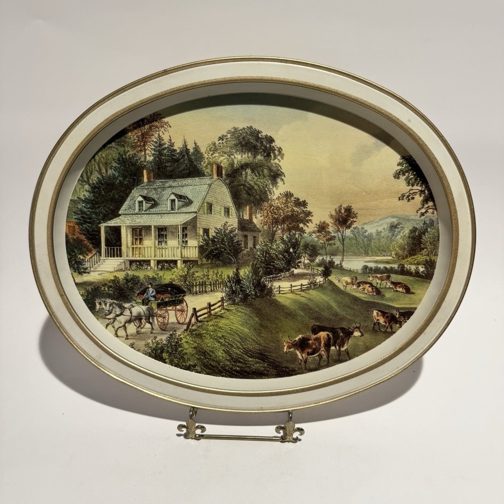 Vintage‎ Currier & Ives The American Homestead Summer Season Metal Serving Tray